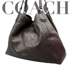 COACH トートバッグ スタッズ バンダナ ターンロック レザー ワインレッド