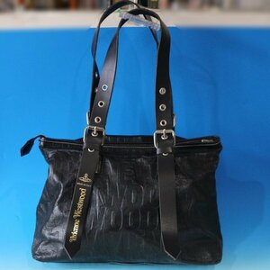 ★中古 Vivienne Westwood ヴィヴィアンウエストウッド レザーショルダーバッグ ハンドバッグ ブラック★