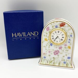 A8OD6 稼働品 HAVILAND アビランド LIMOGES リモージュ クオーツ 陶器 置時計 アンティーク インテリア 陶磁