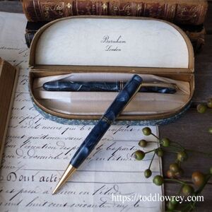 【深い青の中に揺蕩う光】イギリス バーナム ヴィンテージ 万年筆 シャープ ペンシル ◆Vintage Burnham Fountain Pen & Propelling Pencil