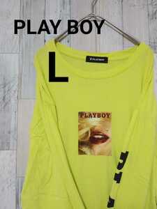 プレイボーイ　PLAYBOY 長袖Tシャツ　長袖　フロントロゴ　ビッグサイズ　ゆるだぼ　ビッグシルエット　Ｌ