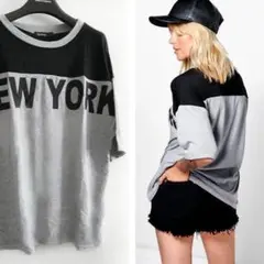 英国インポート♡NEW YORK 半袖Tシャツ オーバーサイズ グレー×ブラック