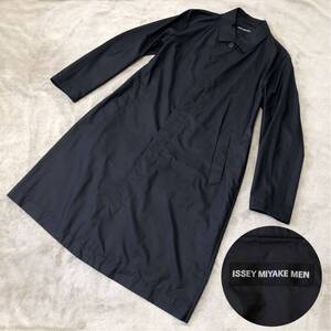 希少★美品 ISSEY MIYAKE MEN イッセイミヤケメン ステンカラーコート ロングコート プリーツ 撥水 サイズ3 黒 ME93FA063