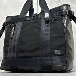 A4収納/極美品◎ポーター PORTER ヒート メンズ ビジネス トートバッグ ショルダー バリスターナイロン 黒 ブラック 大容量 肩掛け 通勤 