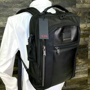 極美品 TUMI トゥミ ALPHA BRAVO DAVIS デイヴィス バックパック ビジネスバッグ リュック ナイロン レザー 黒 ブラック メンズ A4 PC