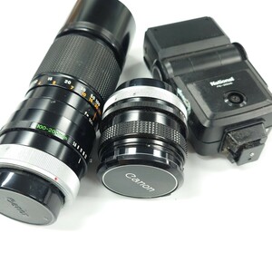 I2585 カメラレンズ ストロボ まとめ Canon 28mm 100-200mm National PE-250S 中古 ジャンク品 訳あり