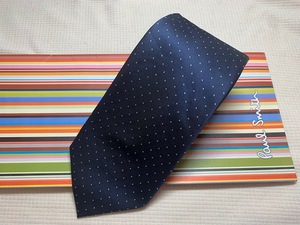 Paul Smith ポールスミスMade in Italy ネクタイ濃紺、小さなドット柄シルク100