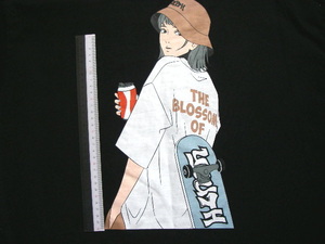 美少女イラスト ウィゴー ゆるだぼ Tシャツ 黒 背面イラスト 江口寿史 ？ WEGO THE BLOSSOM OF YOUTH ロゴ ビッグサイズ M ユニセックス