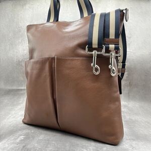 美品●コーチ COACH トートバッグ ショルダー 2way ヘリテージ フォールドオーバー シボレザー 本革 ビジネス A4可 大容量 メンズ ブラウン