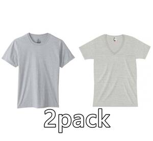 Hanes+CROSS クルーネックＴ トライブレンドVネックTシャツ2枚セット CR1106Ｌサイズ グレー アッシュ uniqlo ドライカラー無印 muji BVD