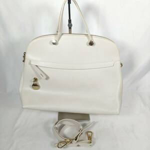 K) FURLA フルラ ハンドバッグ ショルダーバッグ 2WAY レザー イタリア製 ホワイト 白 カバン レディース D2604