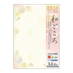 （まとめ買い）タカ印 OA対応 和柄用紙 和ごころ A4判 鞠遊び 10枚入 4-1046 〔10冊セット〕