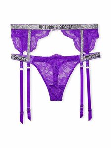 ★お得!! ヴィクトリアズシークレット Very Sexy シャイン ストラップ ガーターベルト ＆ ソング パンティーセット Violet S size 