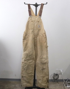 X981 90sビンテージ USA製 カーハート Carhartt ダック オーバーオール■1990年代製 表記36インチ ワーク ダブルニー 中綿 ブラウン 古着 