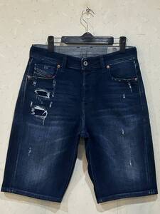 ※DIESEL ディーゼル KEESHORT ストレッチ ダメージ ショート ハーフ デニムパンツ 濃紺 チュニジア製 28 　　 BJBC.H