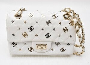 美品 CHANEL シャネル 【マトラッセ Wフラップ ココマーク 2.55 チェーンショルダー・バッグ パンク ホワイト】ギャランティカード