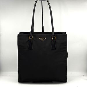 1円/良品●PRADA プラダ 三角ロゴプレート テスートナイロン レザー トートバッグ ショルダーバッグ A4肩掛け可 ブラック メンズレディース