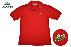 Y-4296★送料無料★CHEMISE LACOSTE シュミーズ ラコステ★正規品 1990年代 日本製 ヴィンテージ 赤色 ワニ刺繍 鹿の子 半袖 ポロシャツ Ｓ