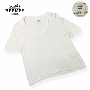 ★美品/激レア★ HERMES エルメス ジャンポール ゴルチエ期 ヴィンテージ レーヨンVネック ポロシャツ Tシャツ オフホワイト LA イタリア製