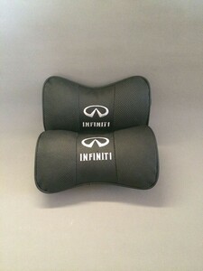 新品 INFINITI インフィニティ ネックパッド ヘッドレスト 首枕 車載 2個セット 本革レザー ブラック カーアクセサリ 刺繍