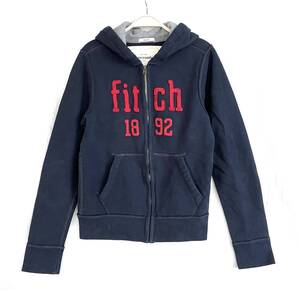 美品 abercrombie アバクロ パーカー kids XL 紺 赤 ロゴワッペン1892 裏起毛 刺繍 フルジップ トレーナー スエット A&F キッズ D520