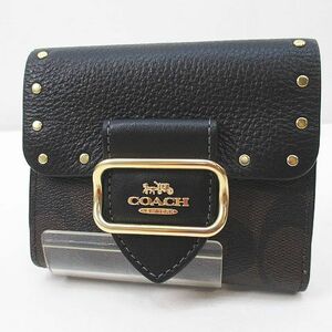 コーチ COACH 2つ折り財布 スタッズ ゴールド金具 ブラウン 茶系 レザー レディース