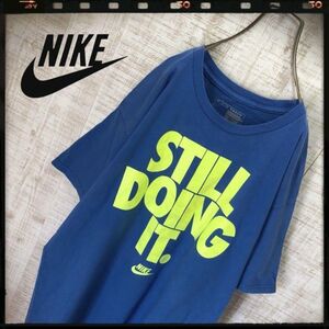 NIKE ナイキ プリントTシャツ 青系 半袖 古着 L ブルー メンズ レディース おしゃれ ゆるだぼ 0875