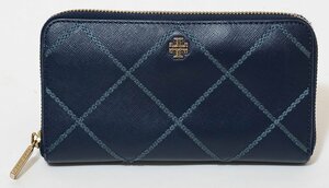 ToryBurch ラウンドファスナー 長財布 (紺) ロビンソンステッチ 品番t22-276