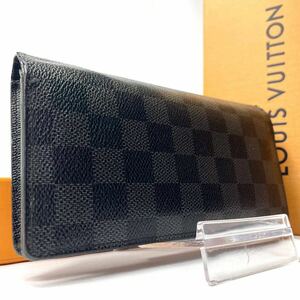 1円【美品】LOUIS VUITTON ルイヴィトン ダミエ グラフィット ポルトフォイユ ブラザ 長財布 二つ折りエクリプスN62665 メンズ ブラック 黒