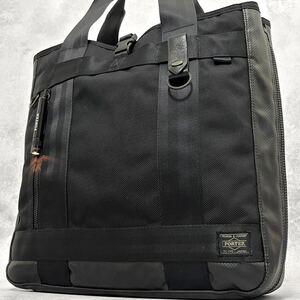 A4/美品◎ポーター PORTER ヒート メンズ ビジネス トートバッグ ショルダー 拡張タイプ マグライト ナイロン ブラック 黒 大容量 肩掛け