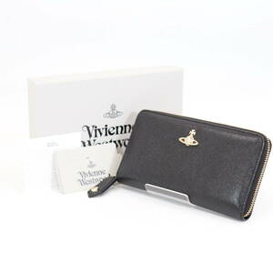 7985-60 Vivienne Westwood ヴィヴィアン ウエストウッド 長財布 ラウンドファスナー オーブ レザー 黒 ブラック