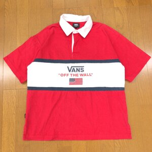 VANS ヴァンズ 星条旗 ヘビーウエイト ビッグシルエット ポロシャツ M レッド系 半袖 肉厚 ラガーシャツ スケートボード オーバーサイズ