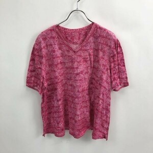 ◆お洒落な逸品◆伊太利屋 半袖 Tシャツ Vネック 総柄 ピンク 11 レディース K81 ｃ2821