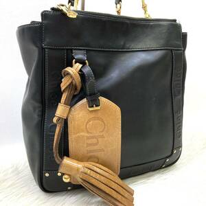 1円 【極美品】 Chloe クロエ エデン トートバッグ ビジネス レザー ブラック ゴールド金具 A4収納 肩掛け メンズ レディース タッセル