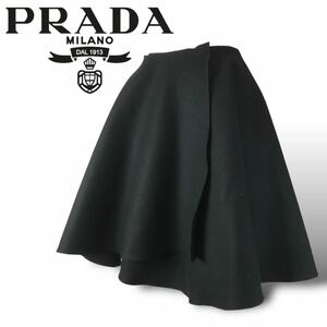 s127 PRADA 2007 プラダ ウール フレアスカート ミニスカート ブラック 巻きスカート 毛100% イタリア製 38 正規品 レディース Vintage