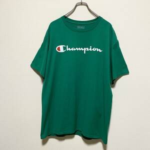 アメリカ古着　champion　チャンピオン　ロゴプリント　半袖　Tシャツ　グリーン　クルーネック　Lサイズ　【Q96】