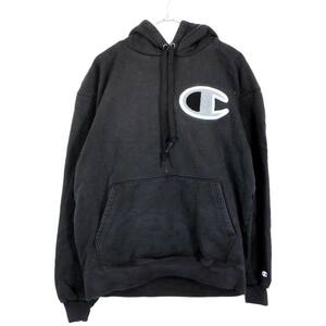 ■ Champion チャンピオン スウェット パーカー ロゴ ブラック (メンズ MEDIUM) 中古 古着 O2619 1円スタート