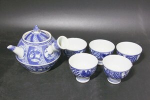 ＜聴雲＞ 急須 茶碗 茶器 染付 松竹梅 煎茶 茶道具 中国古玩 骨董品 古美術品 Y1-241