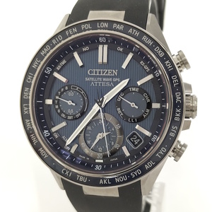 CITIZEN ATTESA エコ ドライブ ソーラー GPS衛星電波時計 メンズ 腕時計 クロノ チタン ラバー ネイビー文字盤 CC4050-18L