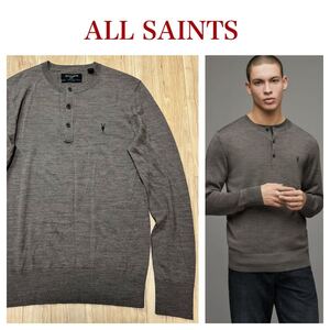 ★送料360円★美品 ALLSAINTS オールセインツ 長袖 ニット セーター 高級 メリノウール ヘンリーネック サイズS 日本サイズM メンズ R-5641