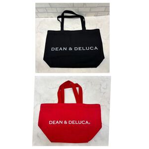 2点セット DEAN&DELUCA キャンバス トートバッグ コットン 綿 赤 黒 ブラック