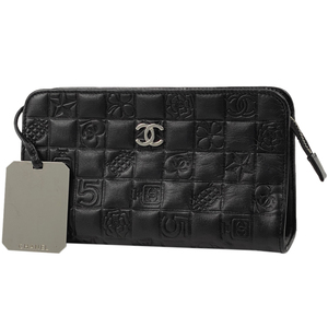 シャネル CHANEL アイコンライン ポーチ ココマーク カメリア No.5 化粧ポーチ レザー ブラック レディース 【中古】