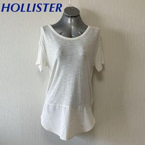 HOLLISTER 白Tシャツ シフォン 裾切替デザイン