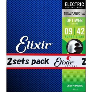 【お買い得 ２個セット】Elixir エリクサー エレキギター弦 2setpack 19002 OPTIWEB Super Light 09-42 正規品