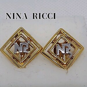 ニナリッチ　NINA RICCI　イヤリング　NRロゴ　スクエア　ゴールドカラー