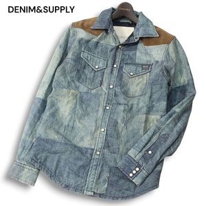 DENIM&SUPPLY ラルフローレン 秋冬 中綿入り★ ヨーク切替 デニム転写 長袖 ウエスタン シャツ Sz.XS　メンズ　I4T03944_B#N