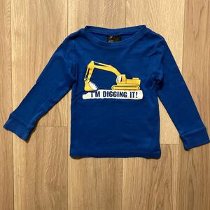 H&M 長袖　90サイズ　ロンＴ　ショベルカー　送料180円　即決　子ども服　Ｔシャツ はたらく車　ブルー　青　キッズ