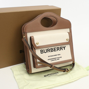 中古良品バーバリーBURBERRY ミニ ポケットバッグ キャンバス 8031746 ホワイト系 ランク：A us-2 2WAY ショルダー レディース