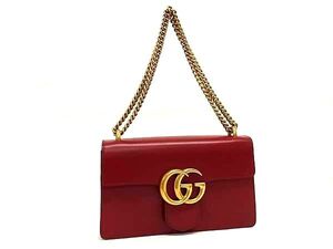 1円 ■美品■ GUCCI グッチ 431777 527066 GGマーモント レザー ショルダーバッグ ハンドバッグ 肩掛け レディース レッド系 BJ6490