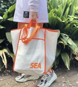 即決!!白×オレンジ 大容量トートバッグWIND AND SEAウィンダンシーWDS Weekend(ER) Canvas Tote Bagショルダーバッグ/発送レターパック